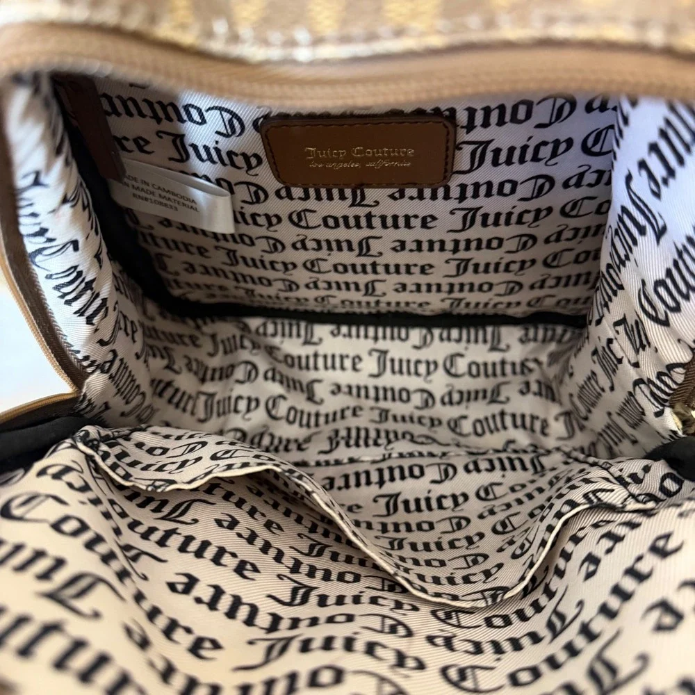 Juicy Couture Brown Monogram‎ Mini Backpack Gold Heart Chain Logo Print Bag